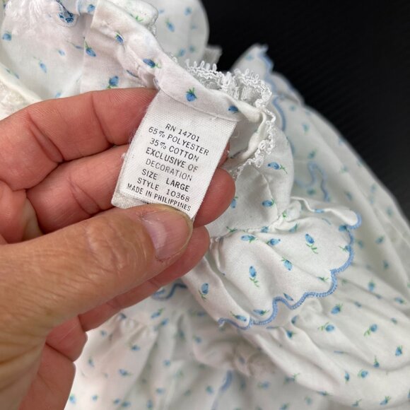 VTG Nannette Infant Girl Ruffle Romper One Piece Size L Made in USA Blue White - Picture 9 of 14
